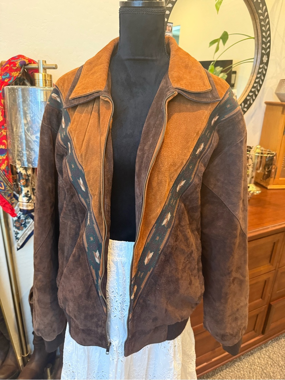 Vintage Cripple Creek Leather Suede Brown & Tan Western-Inspired unisex Jacket